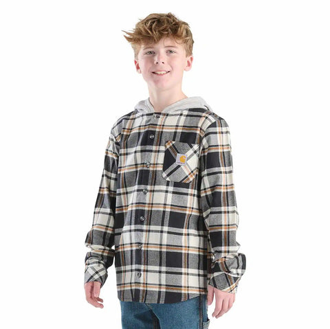 boys' long sleeve hooded flannel button-front shirt (child/youth)