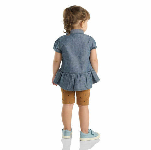 girls'  2-piece short sleeve chambray shirt & biker short set(toddler)