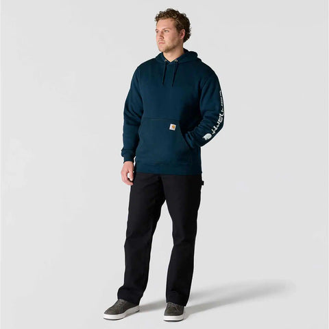 loose fit midweight logo sleeve graphic hoodie