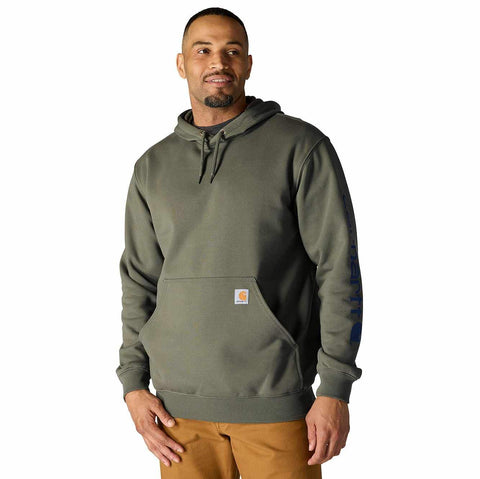 loose fit midweight logo sleeve graphic hoodie